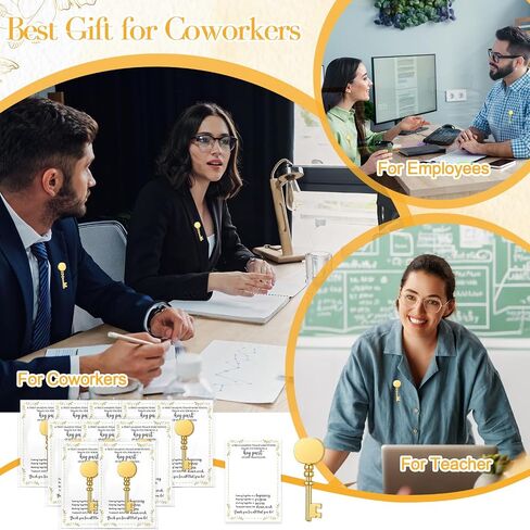 Ecally Employee Appreciation Gifts Bulk Gold Key Shaped Lapel Pin with Thank You Cards Self-Adhesive Bags Team Inspirational Gifts for Employee Staff Coworker Teachers Volunteers in Saudi Arabia