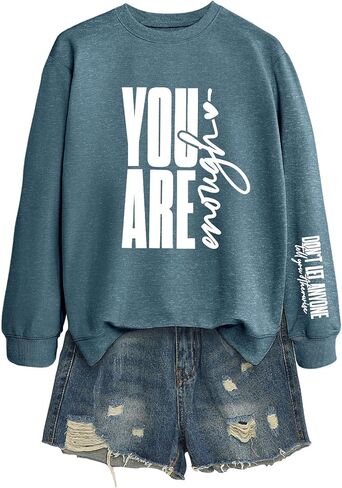 You Are Enough Sweatshirt Mental Health Long Sleeve Shirts for Women Crewneck Pullover Inspirational Tops in Saudi Arabia