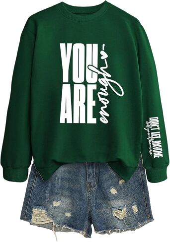 You Are Enough Sweatshirt Mental Health Long Sleeve Shirts for Women Crewneck Pullover Inspirational Tops in Saudi Arabia