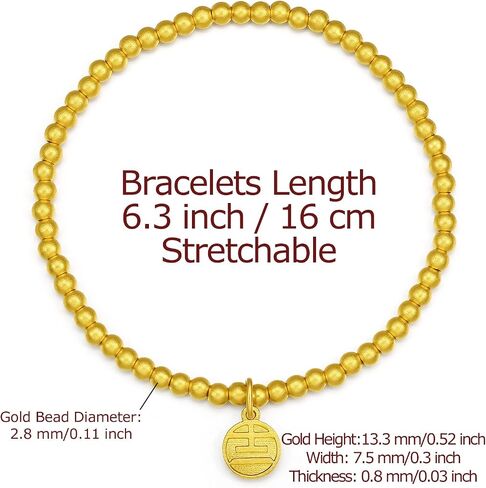 24K Solid Gold Bracelet for Women, Real Pure Gold Jewelry Dainty Fortune Gold Coin Plate Gold Bead Bracelet for Men Girlfriend in Saudi Arabia