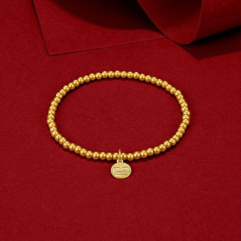 24K Solid Gold Bracelet for Women, Real Pure Gold Jewelry Dainty Fortune Gold Coin Plate Gold Bead Bracelet for Men Girlfriend in Saudi Arabia