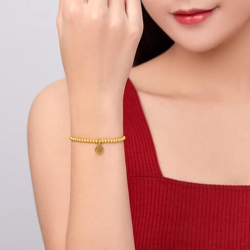24K Solid Gold Bracelet for Women, Real Pure Gold Jewelry Dainty Fortune Gold Coin Plate Gold Bead Bracelet for Men Girlfriend in Saudi Arabia