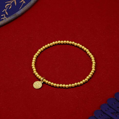 24K Solid Gold Bracelet for Women, Real Pure Gold Jewelry Dainty Fortune Gold Coin Plate Gold Bead Bracelet for Men Girlfriend in Saudi Arabia