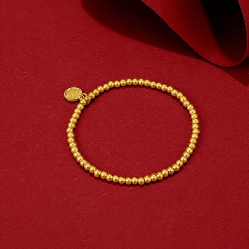 24K Solid Gold Bracelet for Women, Real Pure Gold Jewelry Dainty Fortune Gold Coin Plate Gold Bead Bracelet for Men Girlfriend in Saudi Arabia