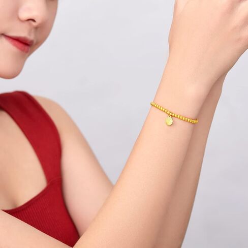 24K Solid Gold Bracelet for Women, Real Pure Gold Jewelry Dainty Fortune Gold Coin Plate Gold Bead Bracelet for Men Girlfriend in Saudi Arabia