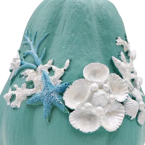 Needzo Blue Painted Pumpkin Decoration Figurine with White Shells, Sparkles, and Starfish Details, Fall Nautical Bathroom Decor for Beach and Ocean Houses, 7.5 Inches in Saudi Arabia
