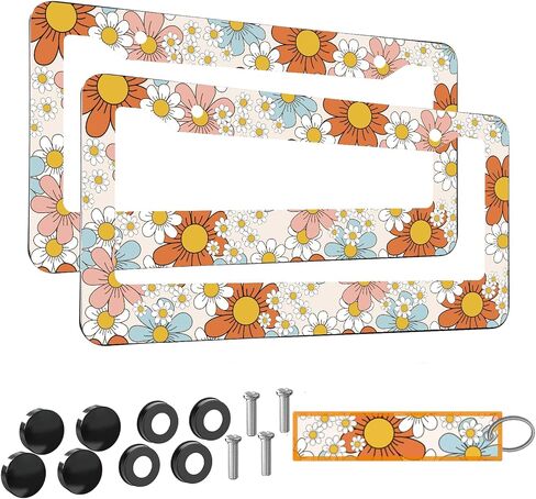 2PCS Mountain License Plate Frame for Women ، Natural Pine Forest Mountain Horizon Landscape Car Taged Tag Elts Girly ، حامل لوحة ترخيص نباتية زرقاء للسيارة مع علامة المفاتيح in Saudi Arabia