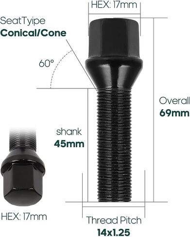 SCITOO 20PCS 14x1.25 Wheel Lug Nuts 14x1.25 Black Wheel Studs Lug Nut Fit for 540i xDrive,for 550i,for 550i GT,for 550i GT xDrive,for 550i xDrive,for 640i,for 640i Gran Coupe in Saudi Arabia