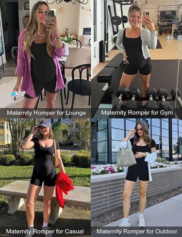 abkylie Maternity Square Neck Shortsleeve Romper, Pregnancy Casual, Gym, Vocation Bodysuit in Saudi Arabia
