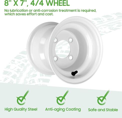 10L0L 4 Pack White Steel Golf Cart Wheel 8x7 fits Yamaha, Club Car, EZGO, Cushman, Centered and 4x101.6mm Bolt Pattern in Kuwait
