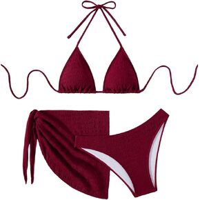 SHENHE Women's 3 Piece Textured High Cut Halter Triangle Bikini Swimsuit with Cover Up in Kuwait