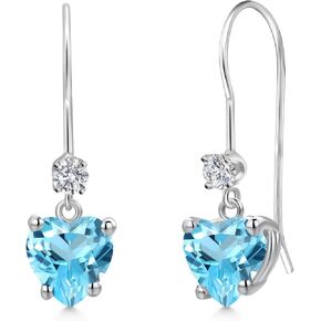 GEM Stone King 14K White Gold Gemstone Birthstone and Lab Garwing Diamond French Wire Dangling for Women | شكل القلب 6 مم وجولة 2.5 مم | المجوهرات الراقية لأمها زوجة المرأة in Saudi Arabia