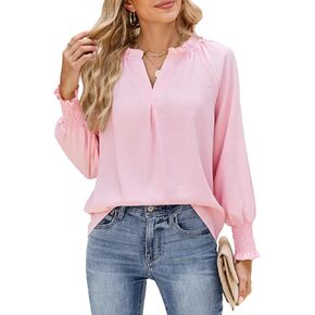 Heytalala womens v الرقبة الأكمام طويلة الأكمام 2025 السقوط غير الرسمي نفخة نفخة بوهو بلوزة قشور t in Kuwait