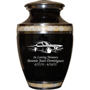 Classic Cars Cremation Urn for Human Ashes in Multiple Colors and Styles, Personalized Funeral Urn with Velvet Bag (Black Mother of Pearl) in Saudi Arabia