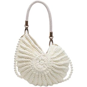 Handwoven Seashell Bag for Women Crochet Beach Bag Boho Clutch with Pearl Strap Leather Handle Unique Design 2025 in Kuwait