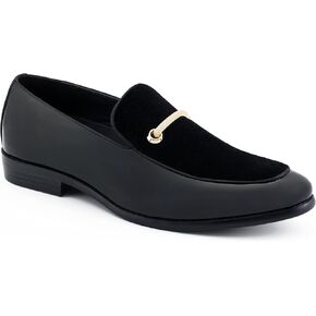 Amali Fay Velvet Men’s Slip-On Shoes with Gold Chain Ornament Dress Shoes for Men Velvet Formal Loafers for Men The Original Smoking Men Tuxedo Dress Shoes in Kuwait