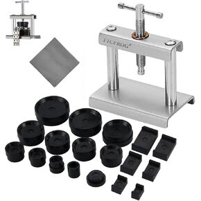 Watch Press Tool, Watch Crystal Press, Set Back Case Closer, Metal Watch Back Case Press, Watch Battery Replacement Tool with Cleaning Cloth and 18pcs Dies for Round/Square Watch Dials in Saudi Arabia