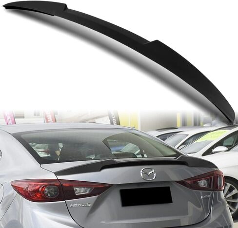 Q1-TECH, ABS Rear Trunk Lip Wing Spoiler Compatible with 2014 2015 2016 2017 2018 Mazda 3 Sedan, Rear Wing V-Style Replacement Trunk Boot Rear Spoiler (Pearl Black) in Saudi Arabia