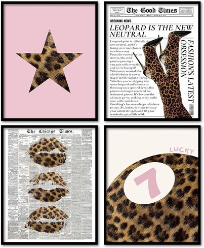 KDHTY Pink and Cheetah Room Decor,Cheetah Print Room Decor,Pink Aesthetic Preppy Cheetah Wall Art for Girly Bedroom Apartment Dorm,8x10 Unframed Set of 4 in Saudi Arabia