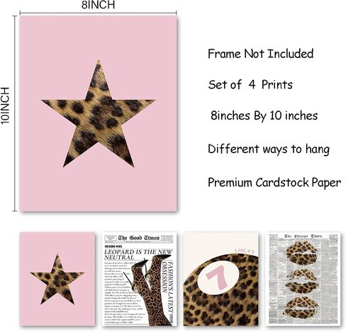 KDHTY Pink and Cheetah Room Decor,Cheetah Print Room Decor,Pink Aesthetic Preppy Cheetah Wall Art for Girly Bedroom Apartment Dorm,8x10 Unframed Set of 4 in Saudi Arabia