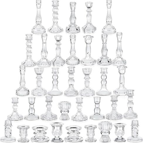 Mumufy 36 Pcs Glass Crystal Taper Candle Holders Clear Glass Candlestick Holder Fit 0.8 Inch Candles Crystal Decorative Candlestick Stand Centerpiece for Table Wedding Dining Party in Saudi Arabia