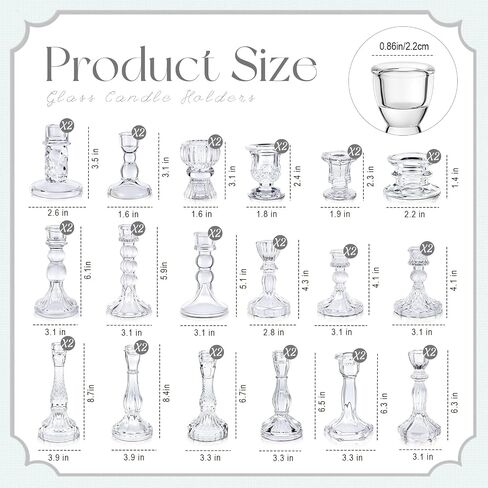 Mumufy 36 Pcs Glass Crystal Taper Candle Holders Clear Glass Candlestick Holder Fit 0.8 Inch Candles Crystal Decorative Candlestick Stand Centerpiece for Table Wedding Dining Party in Saudi Arabia
