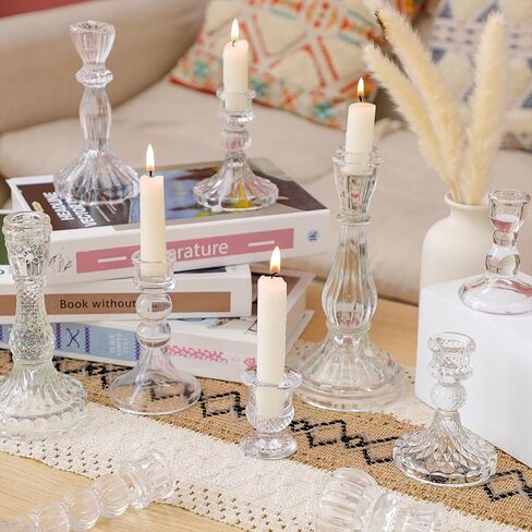 Mumufy 36 Pcs Glass Crystal Taper Candle Holders Clear Glass Candlestick Holder Fit 0.8 Inch Candles Crystal Decorative Candlestick Stand Centerpiece for Table Wedding Dining Party in Saudi Arabia