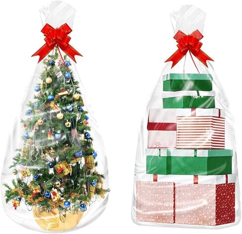 Gift Wrap Cellophane Bags, Pack of 6, 40"x50" Clear Plastic Cello Bags with Gift Wrap Bows for Gift Baskets, Jumbo Huge Present Basket Bags for Birthday, Baby Shower, Wedding, Graduation, Blue Ribbons in Saudi Arabia