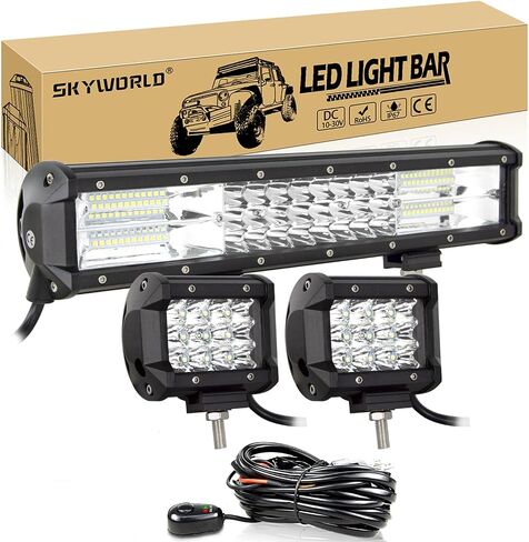 Skyworld 15 بوصة 216W LED LID BAR TRIPLE ROWS OFTROAD LIGHTS 2X36W WORK LIGHT BAR 12V 24V ATV 4WD مع مجموعة الأسلاك in Kuwait