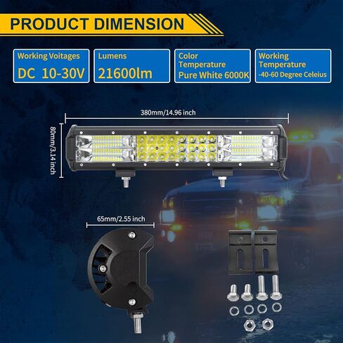 Skyworld 15 بوصة 216W LED LID BAR TRIPLE ROWS OFTROAD LIGHTS 2X36W WORK LIGHT BAR 12V 24V ATV 4WD مع مجموعة الأسلاك in Kuwait