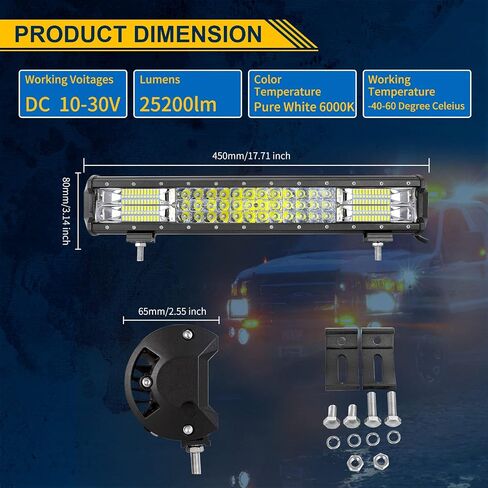 Skyworld 15 بوصة 216W LED LID BAR TRIPLE ROWS OFTROAD LIGHTS 2X36W WORK LIGHT BAR 12V 24V ATV 4WD مع مجموعة الأسلاك in Kuwait