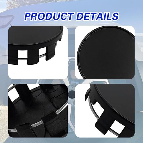 4 PCS Car Wheel Center Cover ، 2.12 "× 1.96" قبعات مركز Snap-in Center ، وملحقات محور الحافة المقاومة للماء ، وتمييز زخرفة غطاء المحور ، واقي حواجز العجلة العالمي لمعظم السيارات (أسود) in Saudi Arabia