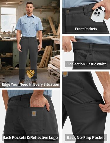 Men's Work Pants Stretch & Sturdy Relaxed Fit Canvas 5-Pocket Dungaree for Construction/Landscaping & Warehouse in Kuwait