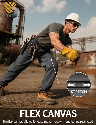 Men's Work Pants Stretch & Sturdy Relaxed Fit Canvas 5-Pocket Dungaree for Construction/Landscaping & Warehouse in Kuwait