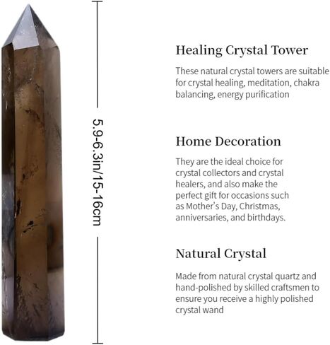 Smoky Quartz Crystal Tower 6-6.3" - 6 Faceted Single Point Crystal Wand for Chakra, Reiki, Meditation & Energy Healing Home Decor Gift in Saudi Arabia