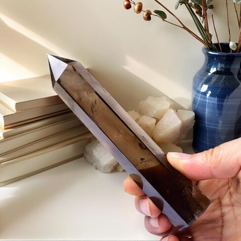 Smoky Quartz Crystal Tower 6-6.3" - 6 Faceted Single Point Crystal Wand for Chakra, Reiki, Meditation & Energy Healing Home Decor Gift in Saudi Arabia