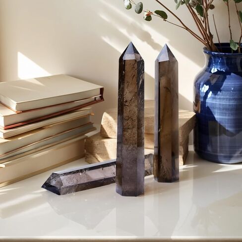 Smoky Quartz Crystal Tower 6-6.3" - 6 Faceted Single Point Crystal Wand for Chakra, Reiki, Meditation & Energy Healing Home Decor Gift in Saudi Arabia