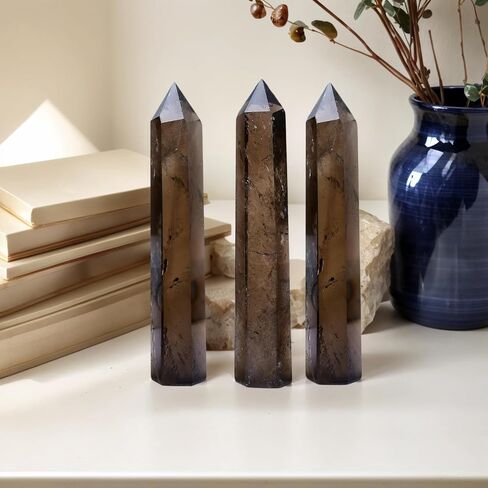 Smoky Quartz Crystal Tower 6-6.3" - 6 Faceted Single Point Crystal Wand for Chakra, Reiki, Meditation & Energy Healing Home Decor Gift in Saudi Arabia