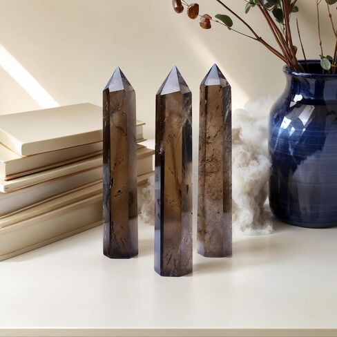 Smoky Quartz Crystal Tower 6-6.3" - 6 Faceted Single Point Crystal Wand for Chakra, Reiki, Meditation & Energy Healing Home Decor Gift in Saudi Arabia