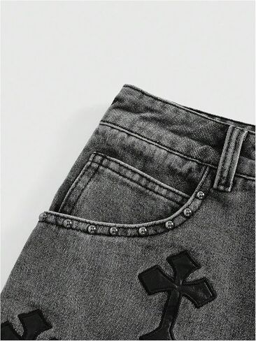 WDIRARA Women's Cross Embroidered Low Rise Mini Denim Skirt Grunge Punk Jean Skirt in Saudi Arabia