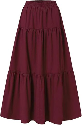 Women Vintage Pleated Skirt High Waist Retro Long Skirt in Saudi Arabia