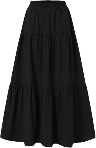 Women Vintage Pleated Skirt High Waist Retro Long Skirt in Saudi Arabia