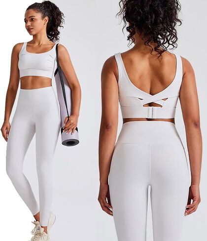 DAISHA Women’s 2 Piece Yoga Workout Outfits Sets,Seamless Yoga Leggings with Padded Stretchy Sports Bra,Gym Clothes. in Kuwait