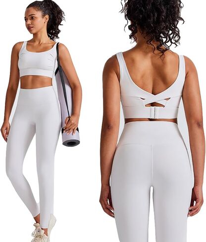 DAISHA Women’s 2 Piece Yoga Workout Outfits Sets,Seamless Yoga Leggings with Padded Stretchy Sports Bra,Gym Clothes. in Kuwait