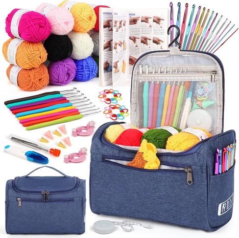Aeelike Crochet Kit for Beginners Adults, 87 PCS Crochet Kits Including Crossbody Yarn Bag 20 PCS Acrylic Yarns 23 PCS Crochet Hooks Set Detailed Instructions, Complete Crochet Knitting Kit in Saudi Arabia