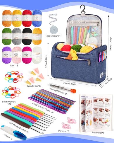 Aeelike Crochet Kit for Beginners Adults, 87 PCS Crochet Kits Including Crossbody Yarn Bag 20 PCS Acrylic Yarns 23 PCS Crochet Hooks Set Detailed Instructions, Complete Crochet Knitting Kit in Saudi Arabia