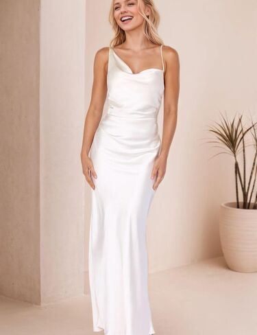 الفساتين الصيفية الساتان ماكسي للنساء 2025 قرنين رقبة روكد الحرير الحرير الرسمي ضيف وصيفات الشرف in Kuwait