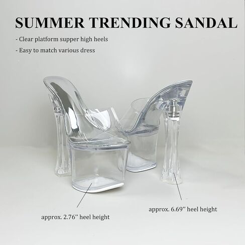 Womens's Clear Platform Heels for Women Sky High Slide Chunky Sexy 6-Inch Heeled Dancing Sandals in Saudi Arabia