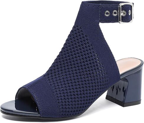 Women'S Knitted Peep Toe Slingback Chunky Heel Buckle Ankle Boots Summer Breathable Mesh Open Toe Hollow Block Heel Sandals Fashion Work Walking Sandals in Saudi Arabia