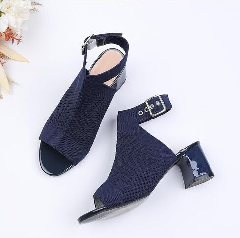 Women'S Knitted Peep Toe Slingback Chunky Heel Buckle Ankle Boots Summer Breathable Mesh Open Toe Hollow Block Heel Sandals Fashion Work Walking Sandals in Saudi Arabia